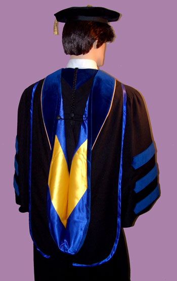 Deluxe Ph.D. blue velvet hood (with optional gold piping added).